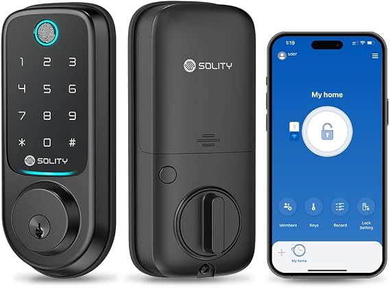 No-Hub Smart Digital Door Lock, 5 in 1 Keyless Entry, Fingerprint, Wi-Fi, Remote Control, Touchscreen Keypad,Auto Lock, IP54 Waterproof (Matt Black, Biometric, GT10BK_MB)