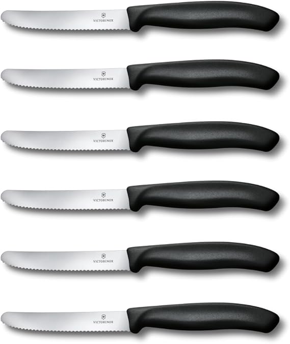 Victorinox Swiss Classic Tomato and Table Knife Set Serrated Blade, Black