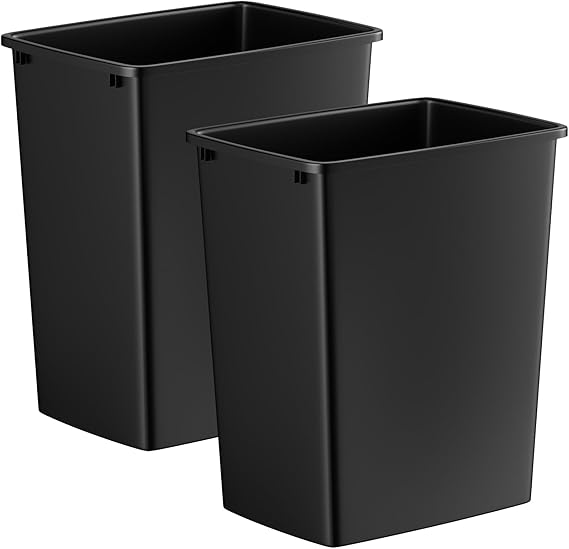 35QT Kitchen Trash Can,Sturdy and Lightweight Slim Trash Can,2-Pack | 9-Gallons Plastic Trash Can, Trash Cans for Kitchen, Workspace, Bathroom, Office, Easy to Clean, Wide-open Top Design, Black