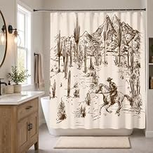 Western Cowboy Shower Curtain, Desert Horse and Cactus Design for Farmhouse Bathroom, Waterproof Fabric with 12 Pcs Hooks,Great for Housewarming Gifts,72" W X 72" L