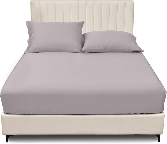 Polycotton Double Fitted Sheet (135x190 cm) - Plain Bedding Bedsheets For Double Bed 25cm Deep - Anti Allergic Elastic Corner Bedsheet & Mattress Sheet - Grey