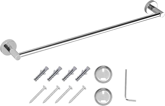 JASSFERRY Wall Mounted Towel Rail 600 mm Single Mount Bath Towel Storage Bar Rod for Bathroom Kitchen Door Chrome