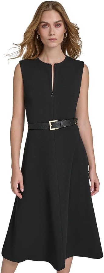 Halston Women's Sleeveless Zipper Neck Detail Knee Length Dress