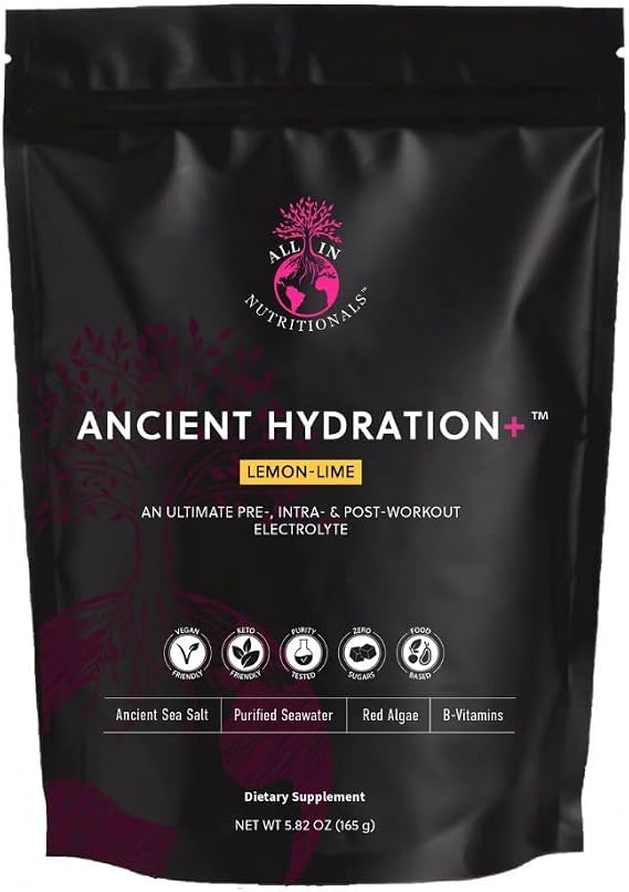 Ancient Hydration PlusTM Electrolytes Designed for Fasting Support | Clean, Food-Based Formula with Coconut Water, Sea Minerals & B-Vitamins | Sugar-Free Hydration Supplement (Lemon-Lime)