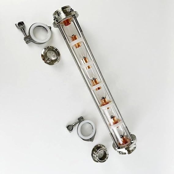 Distillation Column, 2"(51mm) Flange 64mm Distillation Column with 7pcs Copper Bubble Plates for Distillation, Stainless Steel 304 Silver