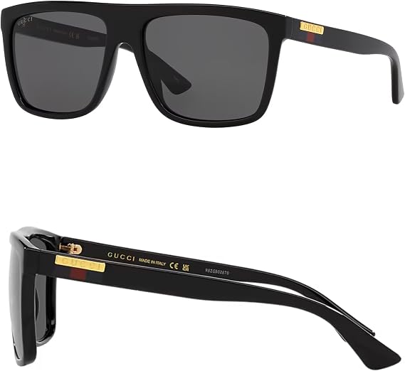 Gucci GG0748S Lettering Logo Rectangular -Shaped Non-Polarized Sunglasses for Men Includes Luxury Eyewear Kit Black Frame with Gray Lens