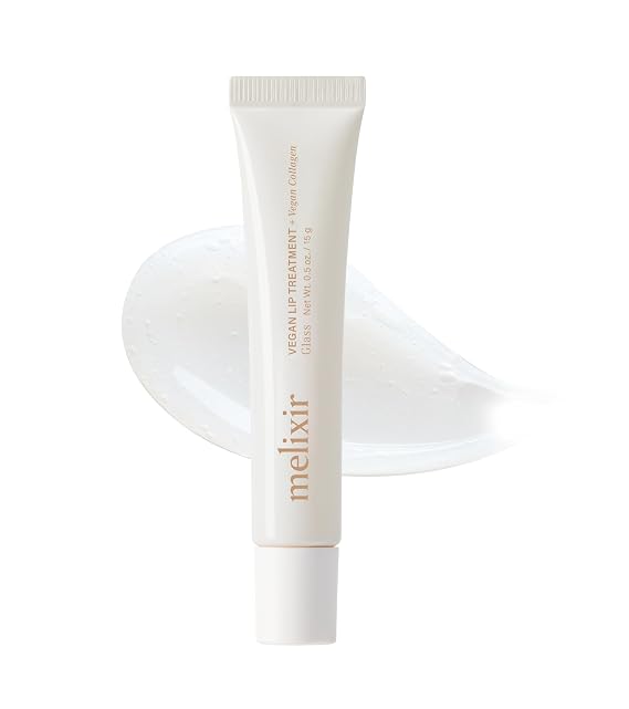 Melixir Vegan Lip Treatment, Sheer Tinted Lip Balm for Instant Hydration & Shine, Moisturizing Lip Gloss, Infused with Vegan Collagen & Jojoba Oil, Cruelty-Free, Korean Skincare-0 Glass(0.5oz/15g)