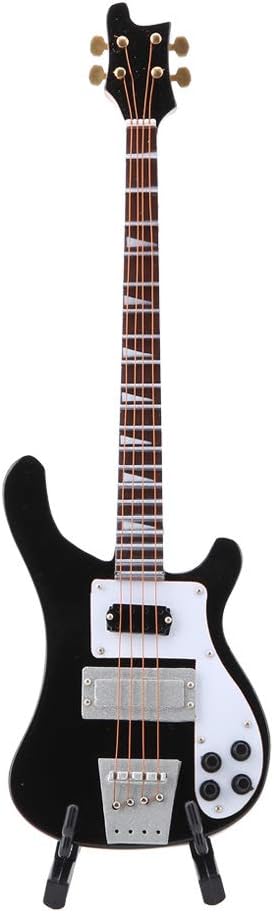 Miniature Bass, Black Miniature Bass Miniature Guitar Guitar Replica with Stand and Case Instrument Model Ornaments Gift