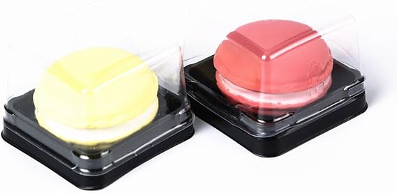SDJ Single Clear Plastic Mooncake Box with Transparent Lids and Sealing Lables, 50 Sets (100G Black)