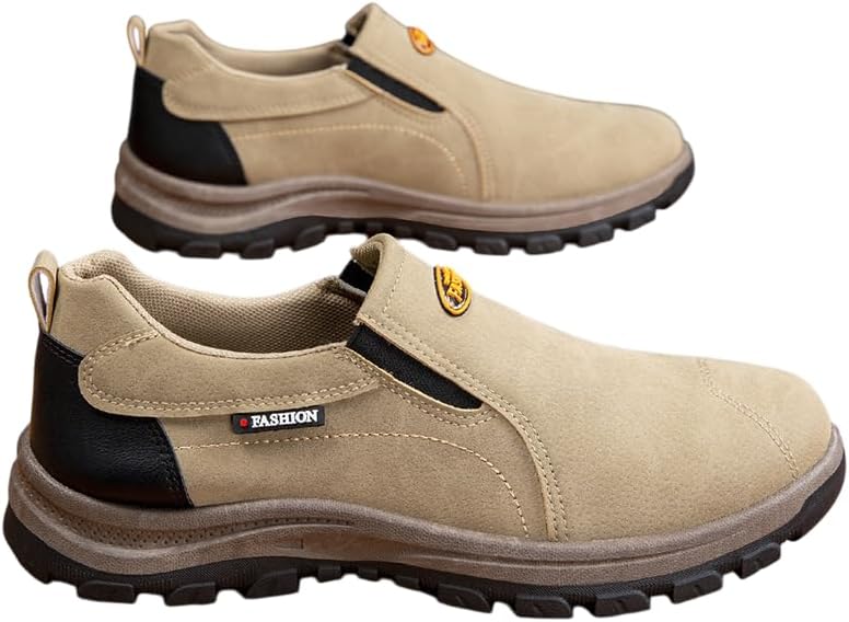 Men's Slip On Hands Free Work Loafers Leather Walking Sneaker Low Top Comfortable Walking Shoes