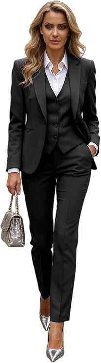 3 Pieces Womens Pant Suit Single Breasted Business Suits for Work
