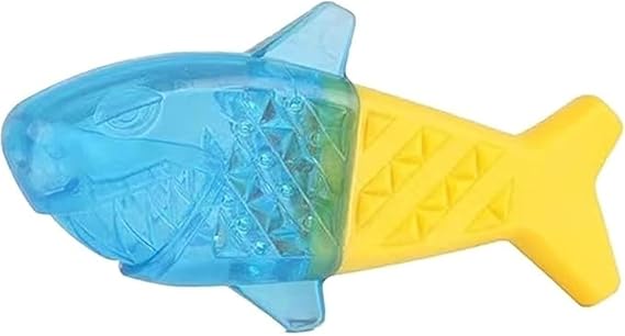 Freezable Dog Teething Toy, Fish Shape Cooling Chew for Pets, Blue and Yellow