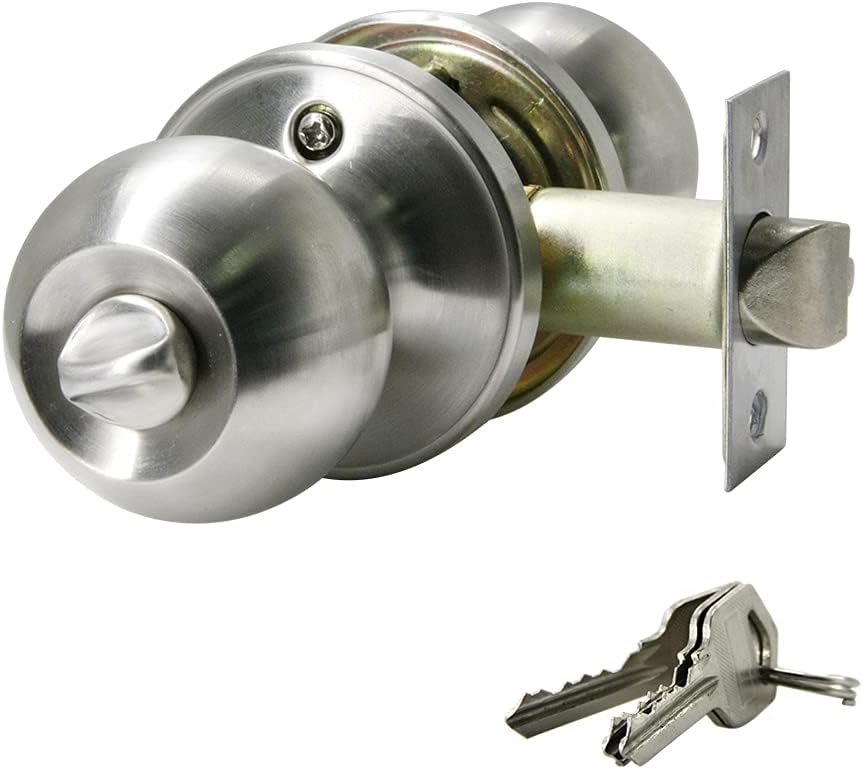 Entry Door Knob, ExteriorInterior Ball Door Knobs with Lock and Key, for Privacy BedroomEntrance, Satin Nickel