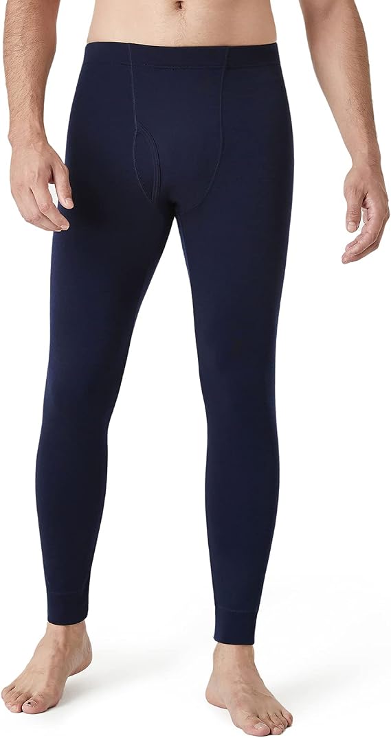 LAPASA Men's 100% Merino Wool Underwear Base Layer Lightweight Thermal Pants Activewear Long John Bottom Warm Soft Winter M30 Large Blue Navy Light