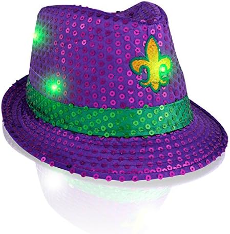 FlashingBlinkyLights Mardi Gras Sequin Light Up LED Fedora Hat
