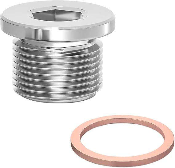 M18 x 1.5 Sensor Plug Standard with Inner Hex Head,304 Stainless Steel Universal Fit with Red Copper O-Ring for Motorbike,Trucks and Motorcycles
