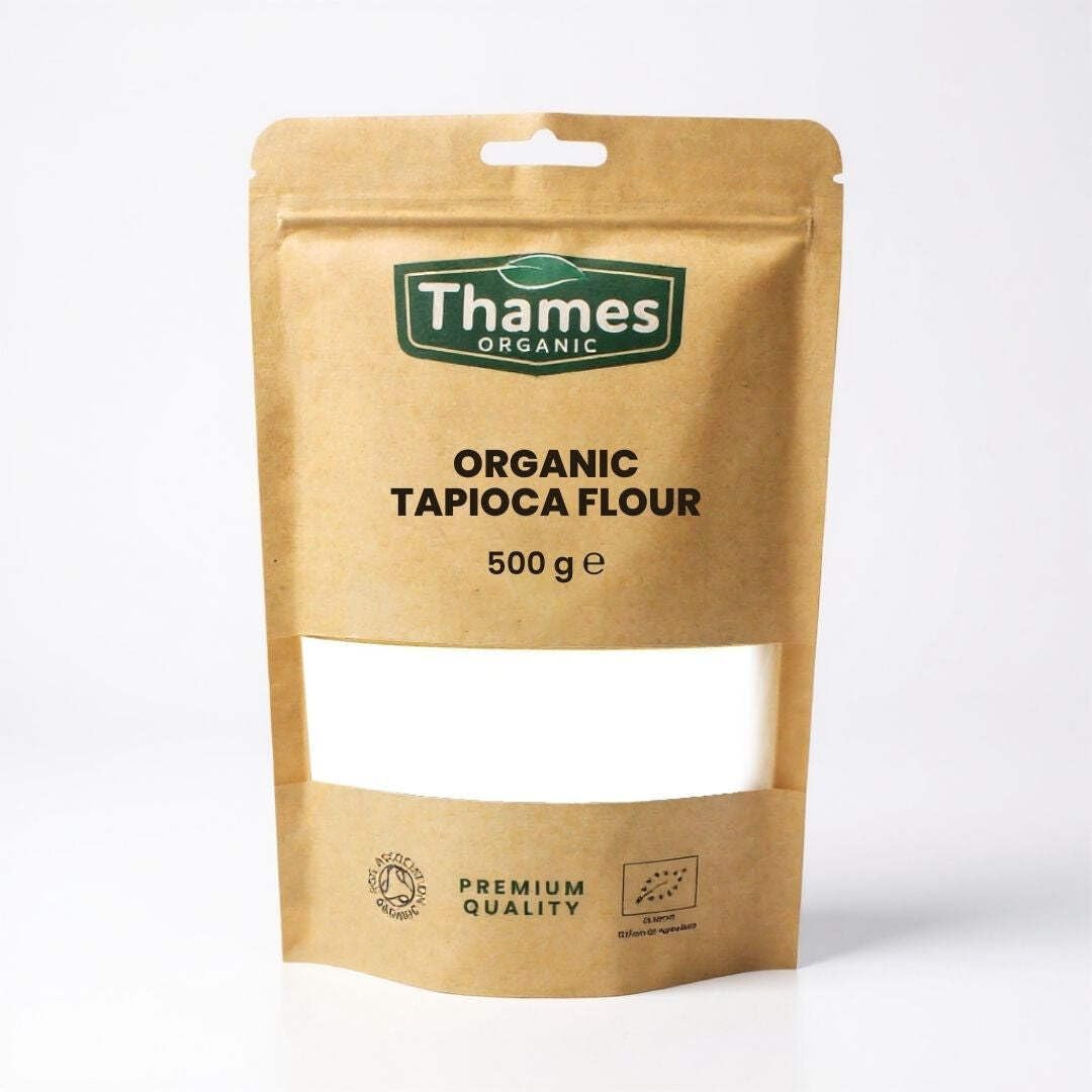 Organic Tapioca Flour - Non-GMO, Raw, Versatile, Vegan, Perfect for Baking and Thickening Sauces - Resealable Pouch for Freshness - Thames Organic 500g