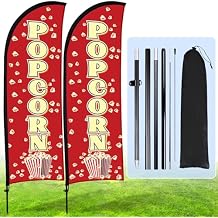 Buryeah 2 Sets Popcorn Feather Flag Pole Kit for Business Advertising 7 ft Fresh Popcorn Swooper Flag Banner Sign with Flagpole Ground Stake Portable Bag for Restaurants Food Trucks Events