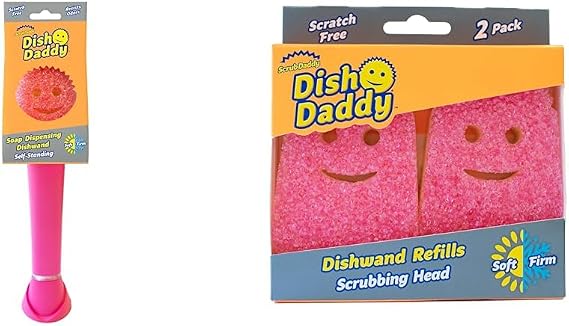 Scrub Daddy Dish Wand Scrubbing Brush with Handle, Soap Dispensing Dish Brushes & Dish Wand Scrubbing Brush Replacement Heads, Soap Dispensing Dish Brushes