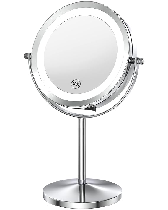 10X Magnifying LED Makeup Mirror, 7" Double Sided Standing Mirror for Desk
