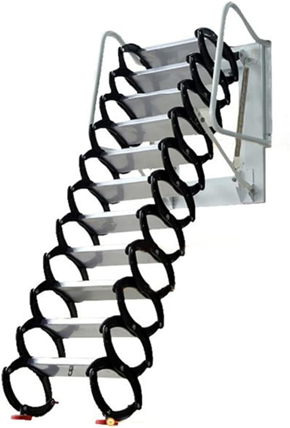 Wall-Mounted Attic Ladders10.2Ft 12Steps Loft Ladder Drop Down Attic Stairs Compact Attic Ladders Pull Down, Retractable Attic Ladder
