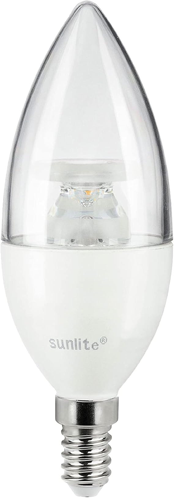 Sunlite 81486 LED B10 Clear Torpedo Tip Chandelier Light Bulb, 5 Watts (40W Equivalent) 470 Lumens, European E14 Base, Dimmable, 2700K Soft White 1 Pack