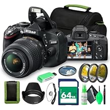 Nikon D5100 SLR Camera with 18-55mm f3.5-5.6G VR Lens Bundle, Vari-Angle LCD, 16.2MP DX Sensor for Beginner to Advanced Photography 25478  64GB Card  Camera Bag  More 20pc Kit