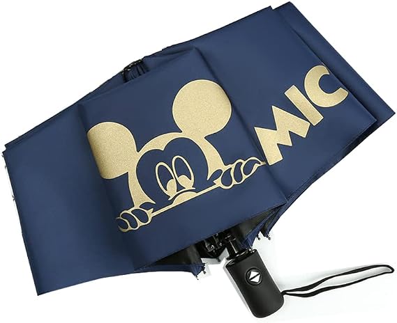 Finex Mickey Travel Compact Auto Folding Golf Umbrella with Auto Open Close One Button Handle & Wrist Strap