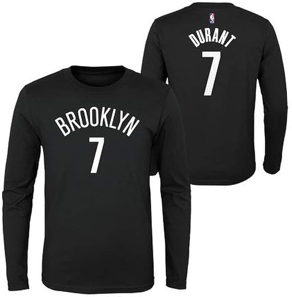 Outerstuff NBA Youth Game Time Team Color Player Name and Number Long Sleeve Jersey T-Shirt (Small, Kevin Durant Brooklyn Nets)