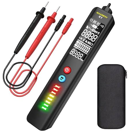 EBTN LCD Voltage Tester 3-Line Display Voltage Detector Pen, Adjustable Sensitivity, Non-Contact AC Electricity Sensor Live Wire Checker with Protect Case