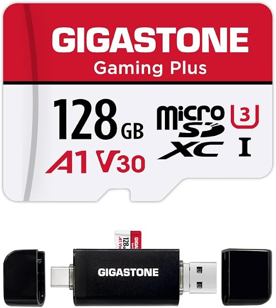 for Switch 1 Only GIGASTONE 128GB Micro SD Card with USB C Card Reader, Gaming Plus, MicroSDXC Memory Card for Gaming Console, 4K Video Recording, UHS-I A1 U3 V30, up to 100MB/s, with Adapter