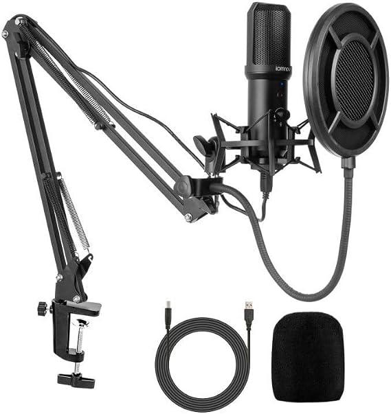Coverzone USB Condenser Masaüstü Mikrofon Seti – Kardioid Yönlü, 16bit/48kHz Profesyonel Kayıt, LED Kontrollü, Shock Mount ve Stand Dahil – Streaming, Podcast, Oyun ve Vokal İçin | Q10-Q10B