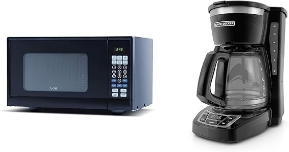 Commercial Chef CHM990B Countertop Microwave Oven, 19.3 x 14.7 x 11.2 Inches, Black & Black+Decker CM1160B 12-Cup Programmable Coffee Maker, Black/Stainless Steel