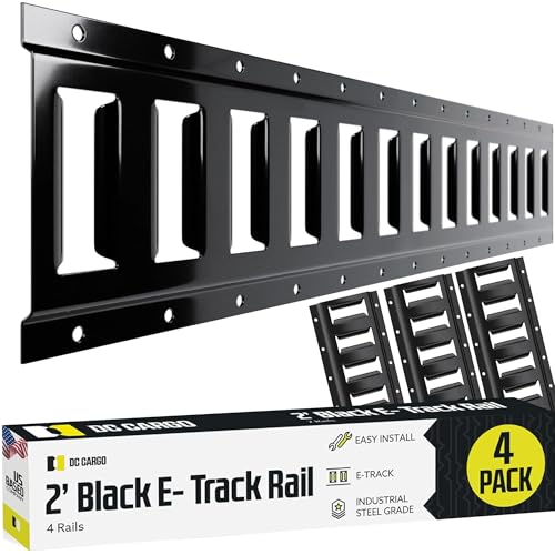 DC Cargo Mall E Track Tie Down Rail Kit 2 4 Pack for Garages, Vans, Trailers, Motorcycle Tie Downs, ATV Mountings - Powder-Coat Black - Secure Cargo & Heavy Loads Up to 2,000 lbs
