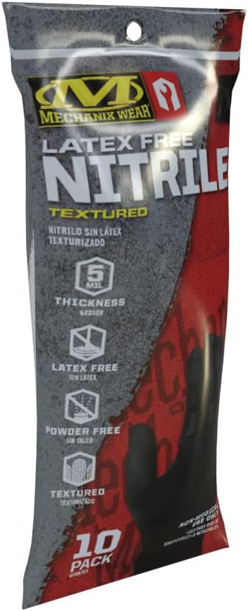 Mechanix Wear HD Black Nitrile Disposable Gloves, Large, 10 Pack | Heavy-Duty Nitrile Construction, Puncture & Chemical Resistant for Automotive & Industrial Disposable Hand Safety