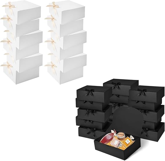 WLUSEAXI 12pack Gift Boxes with Lids and 12Pack Black Gift Boxes with Lids