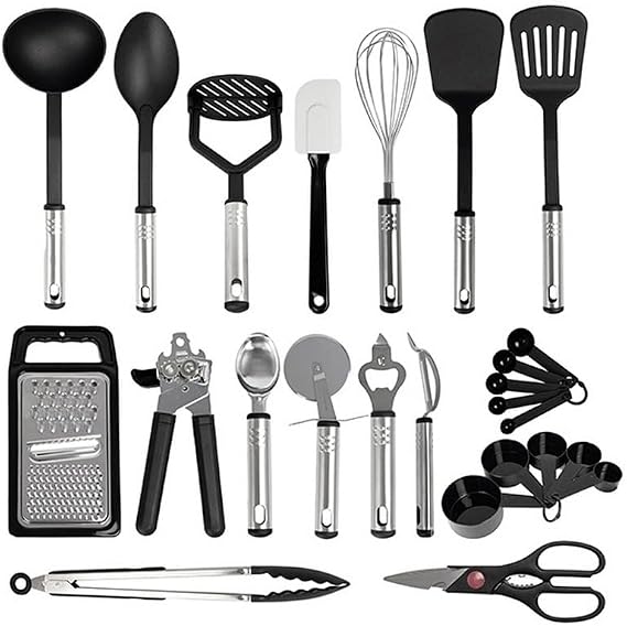 Essential Kitchen Utensils Set - 25pieces Non-Stick Heat Resistant Cooking Utensils Set - Spoons Turners Spatula Ladle Set - Kitchen Tools Gadgets Accessories