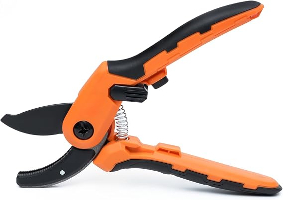 8" Anvil Garden Secateurs | Pruning Shears with Carbon Steel SK5 Cutter Blade | Garden Pruning Scissors for Thick Plants | Garden Cutter with Safety Lock | Pruners for Gardening, Hedges, Flowers