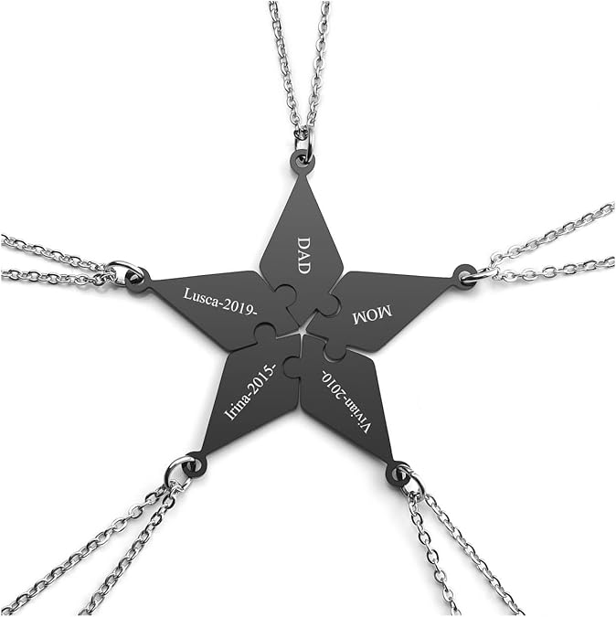 Jovivi Personalized Custom Best Friend Friendship Necklaces for 5,Stainless Steel Pentagram Puzzle Piece Pendant,Family Sisters BBF Best Friends Gifts