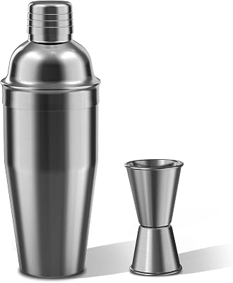 Cocktail Shaker with Double Measuring Jigger,188 Stainless Steel 24oz Martini Shaker Set,Drink Shaker Built-in Strainer,Bartender Kit. Black