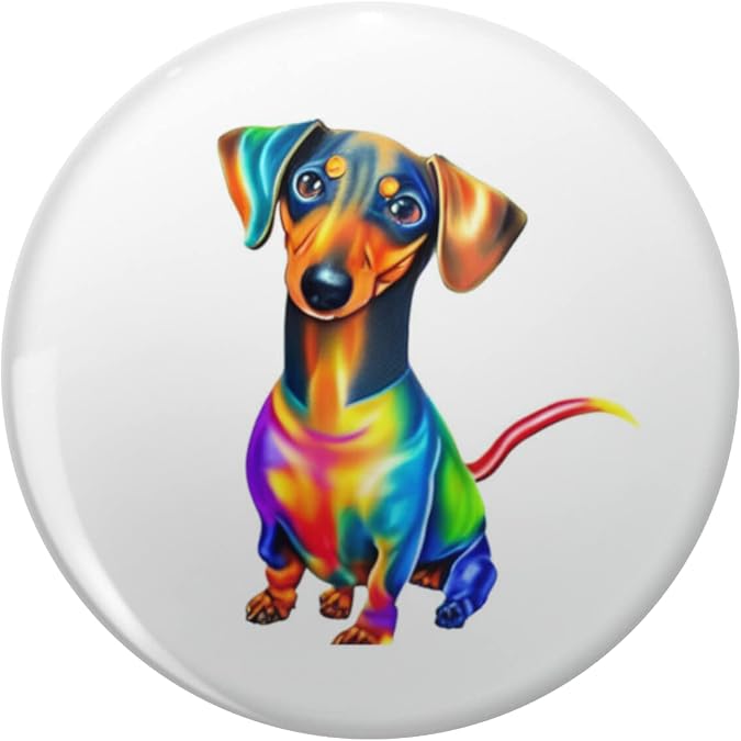 Airbrush Colorful Dachshund Pin Round Metal 0.75" Lapel Pin Hat Shirt Tie Tack Pinback