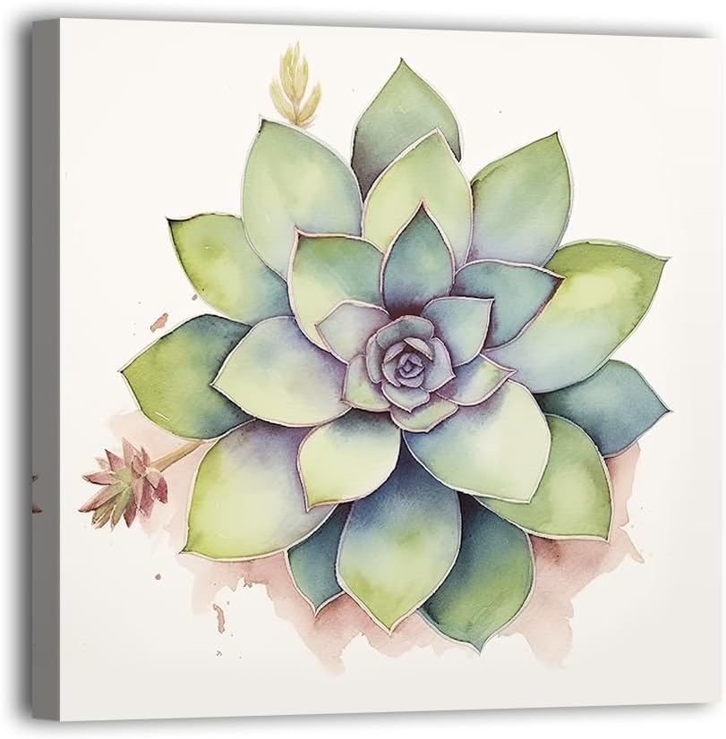 LURENCZH Succulent Plant Canvas Wall Art Watercolor Succulent Picture Prints Green Plant Bloom Painting Living Room Bathroom Decor FramedSucculent-1,12.00 x 12.00