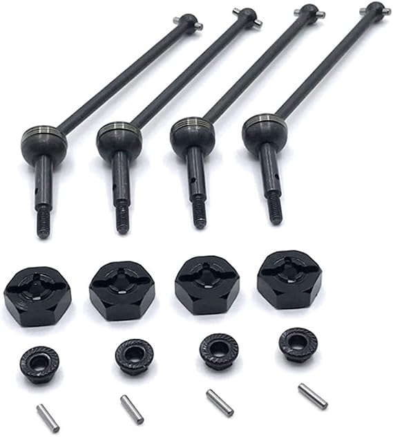 NORMICHIC RC Car CVD Drive Shaft and 12MM Wheel Hub Hex for WLtoys 1/14 144010 144001-02, 1/12 Scale RC Model Upgrade Parts (Black)
