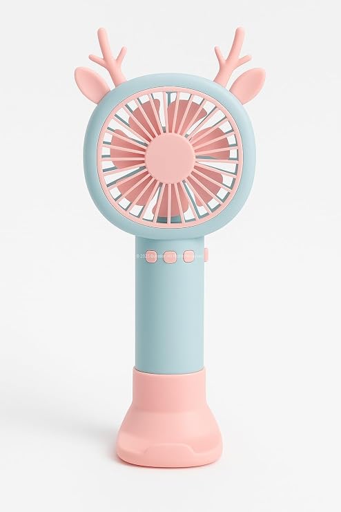 Busstier Geyik Boynuzlu Mini El Fanı, 20 cm Taşınabilir Şarjlı Masaüstü Fan, Tek Kademeli Hız, Kompakt Fan Tasarımı, 7 cm Çaplı Vantilatör, USB Şarjlı, Çocuklar İçin Uygun