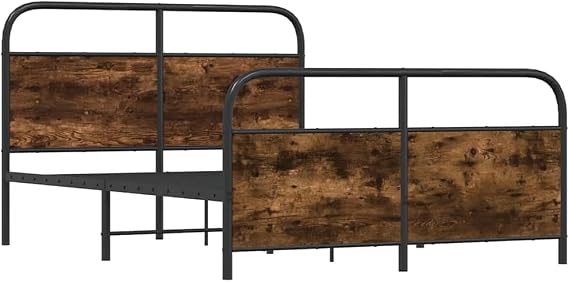vidaXL Metal Bed Frame without Mattress Smoked Oak 140x190 cm