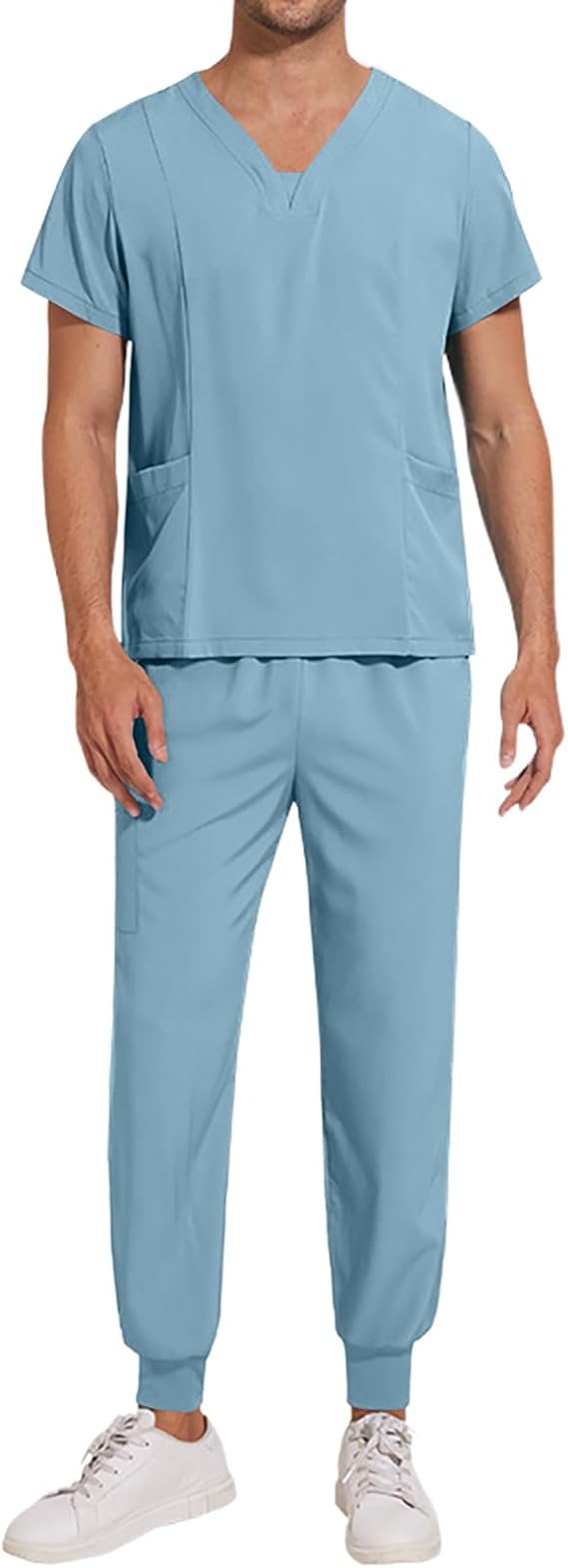 2 Pieces Mens Scrub Sets Wide Leg Stretch Lightweight Medical Plus Size Mens Scrub Joggers