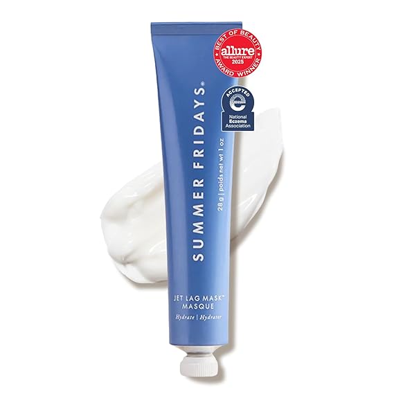 Summer Fridays Mini Jet Lag Mask - Hydrating Overnight Face Mask, Moisturizer + Eye Cream - Enriched with Hyaluronic Acid, Niacinamide, + Antioxidants - Multitasking Travel Size Skin Care (1 Oz)