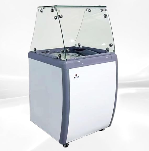 Gelato Freezer Display Case Dipping Cabinet with 4 Tubes, capacity 6 Cuft, Ice cream showcase with Glass Sneeze Guard 26" RI-160DC