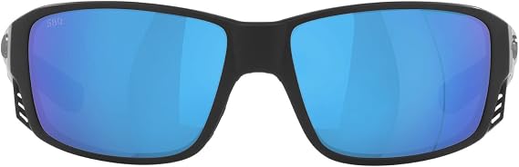 Costa Man Sunglasses Matte Black Frame, Blue Mirror Lenses, 60MM