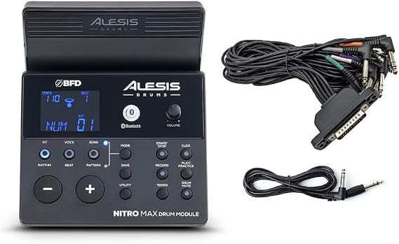 Alesis Nitro Max Drum Module with Cable Snake & Silverline Audio 10ft Auxiliary Cable Bundle